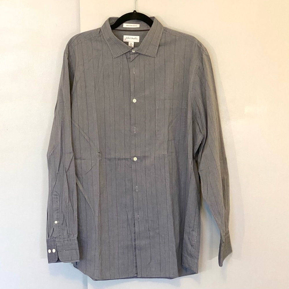 Gray striped cotton John W Nordstrom button front shirt